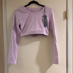 Mono B Lavender Leopard Jacquard Long Sleeve Crop Top NWT L